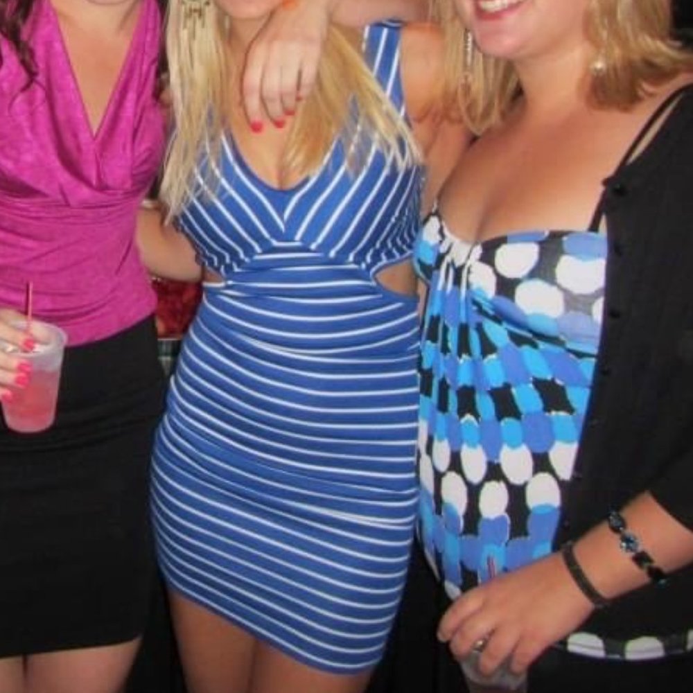 Sexy Blue & White Striped Cut Out Mini Bodycon Dress: Size S - Picture 5 of 5